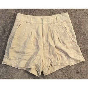 Women's Free People Khaki Beige Tan 100% Linen 4" Shorts Size 4 Made in Turkey